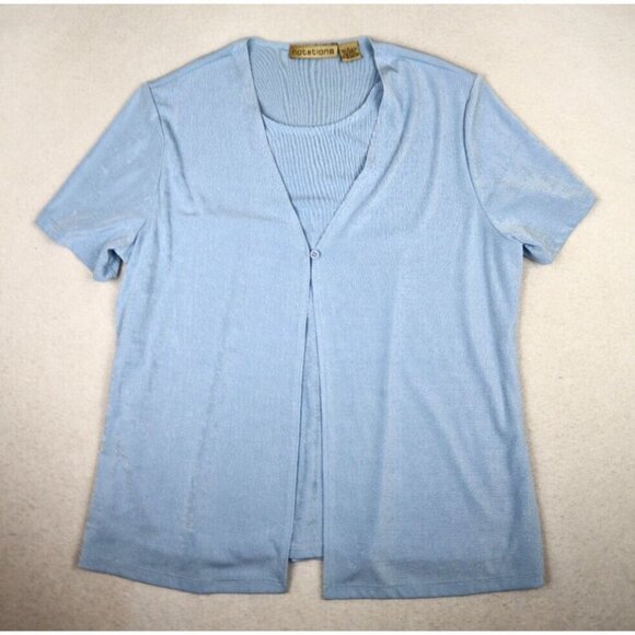 NOTATIONS - WOMEN'S BLUE SHORT SLEEVE SLINKY TEXTURED 2-FOR TOP - SIZE L - Picture 1 of 7